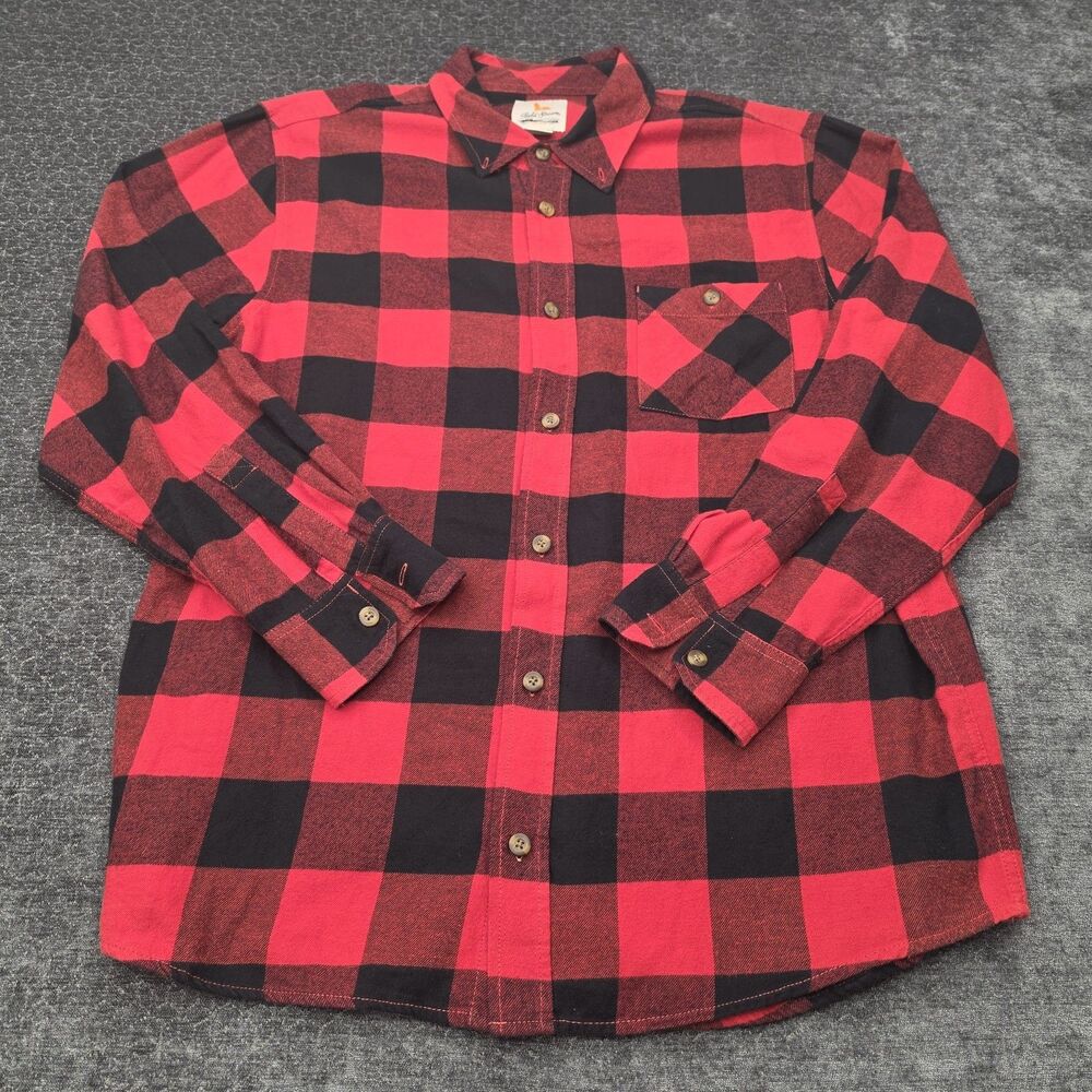 Field Stream XL Buffalo Plaid Flannel Shirt Mens Red Black Cotton Button Front